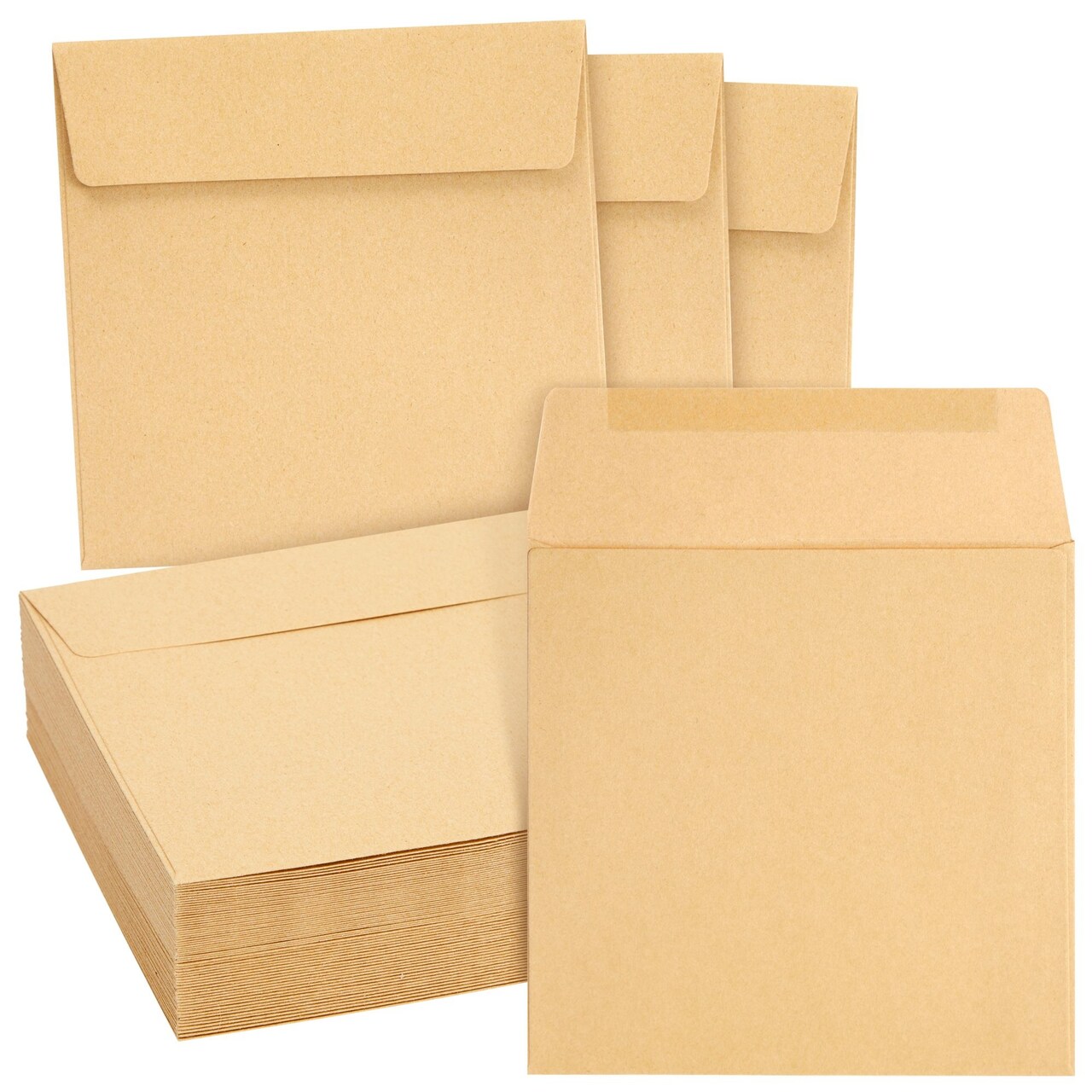 60 Pack Square Envelopes 5.5 x 5.5 Craft Invitations for Weddings, Baby Shower, Graduation Party Supplies, Small Businesses, Kraft Paper Material Envelopes, Brown